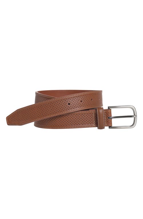 Johnston & Murphy Perforated Leather Belt In Tan/bicycle