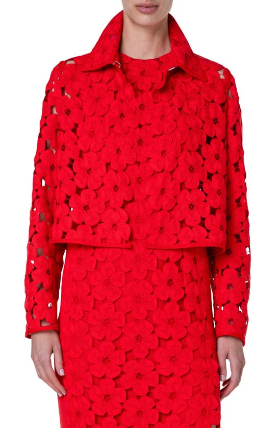 Shop Akris Ladina Anemones Embroidered Lace Jacket In Poppy
