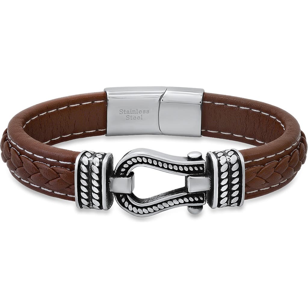 Shop Hmy Jewelry Braided Leather Bracelet In Silver/brown