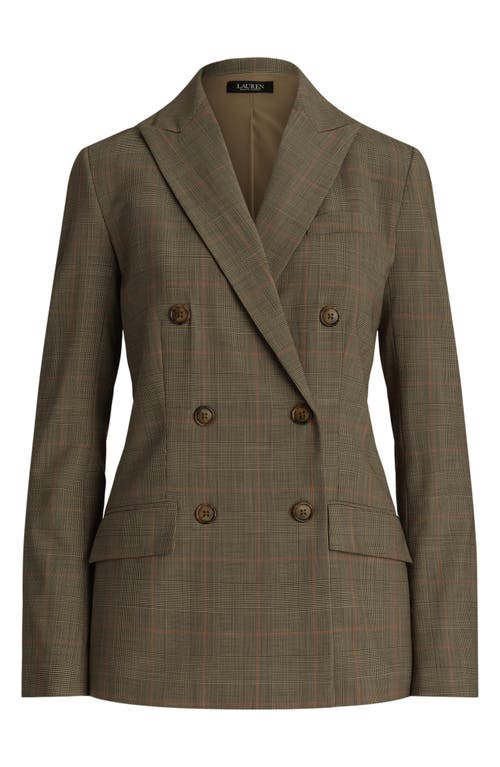 Shop Lauren Ralph Lauren Glen Check Double Breasted Wool Blazer In Brown Multi