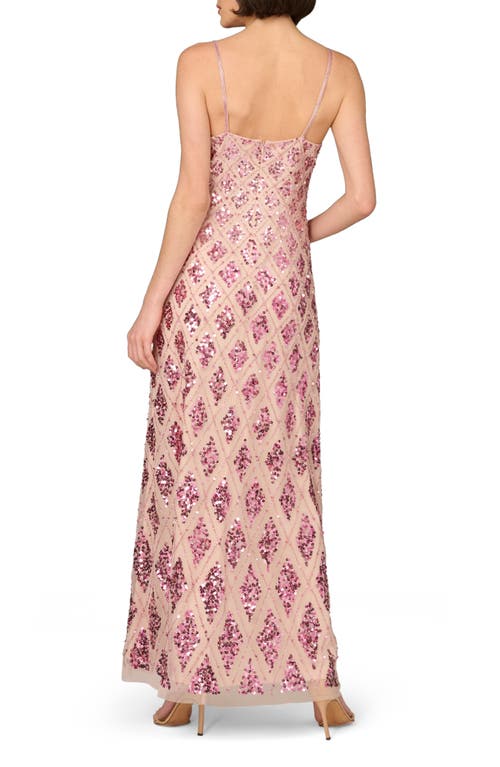 Shop Aidan Mattox Embellished Mesh Column Gown In Pink Multi