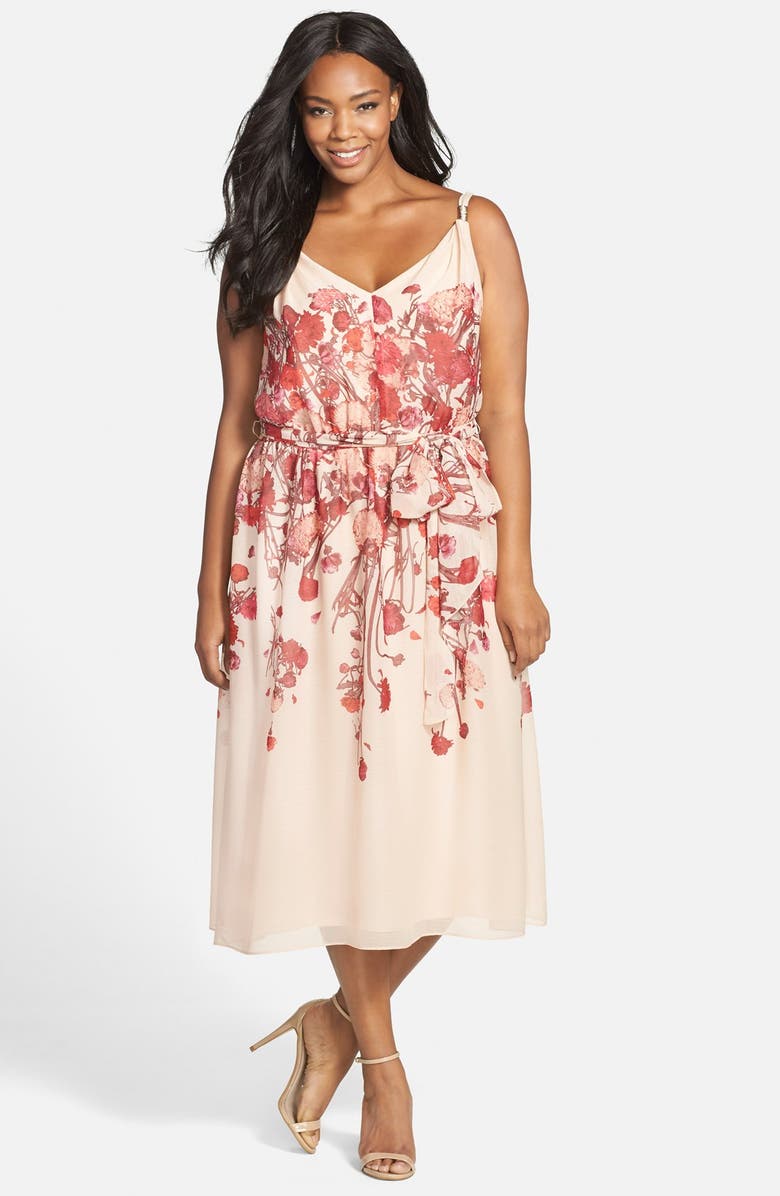 Adrianna Papell V-Neck Chiffon Fit & Flare Dress (Plus Size) | Nordstrom