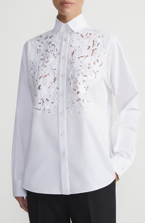 Lafayette 148 New York Baroque Embroidered Organic Cotton Poplin Button-Up Shirt in White 