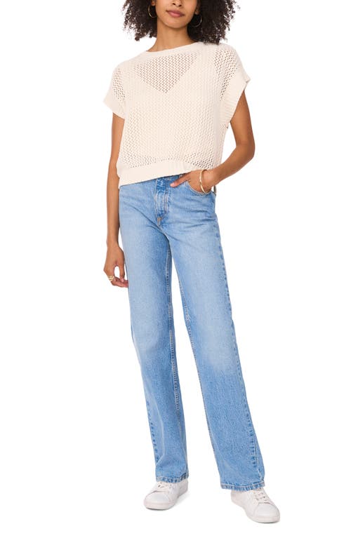 Vince Camuto Open Stitch Short Sleeve Cotton Sweater In Milk