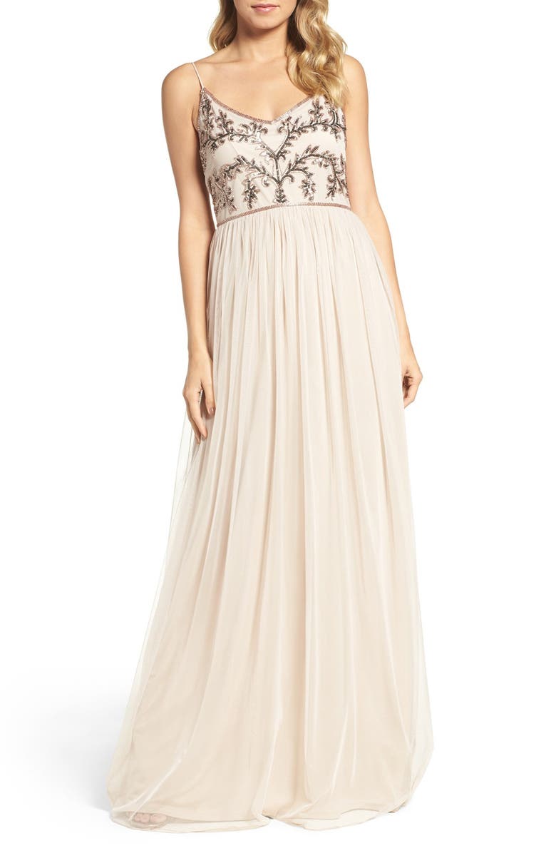 Adrianna Papell Spaghetti Strap Embroidered Bodice Gown | Nordstrom