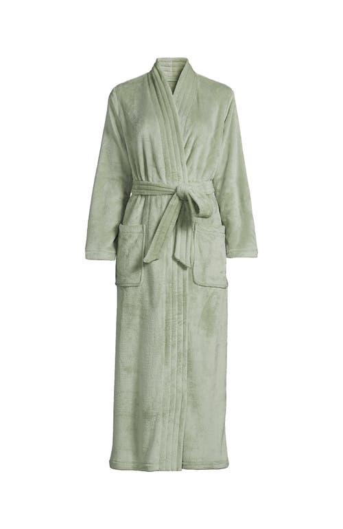 Shop Lands' End Cozy Plush Long Wrap Robe In Washed Sage