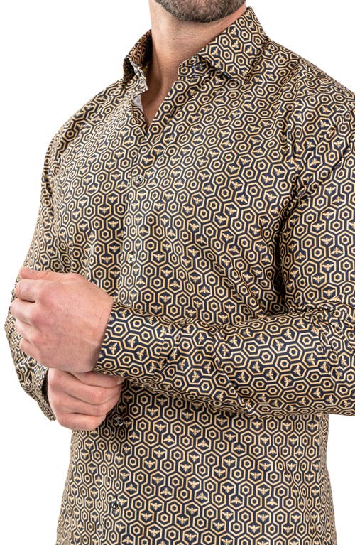 Maceoo Fibonacci Honeycomb Black Contemporary Fit Button-up Shirt In Black
