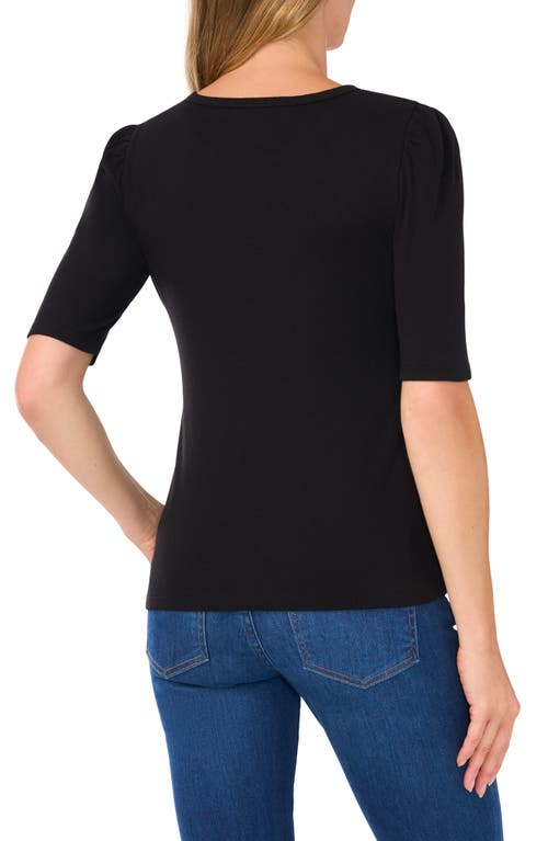 Shop Cece Puff Sleeve Rib Top In Rich Black