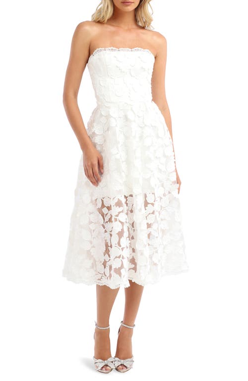 Florence Sequin Floral Strapless Midi Dress in White