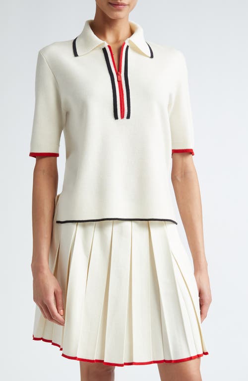 Shop Thom Browne Milano Stitch Zip-up Polo In White