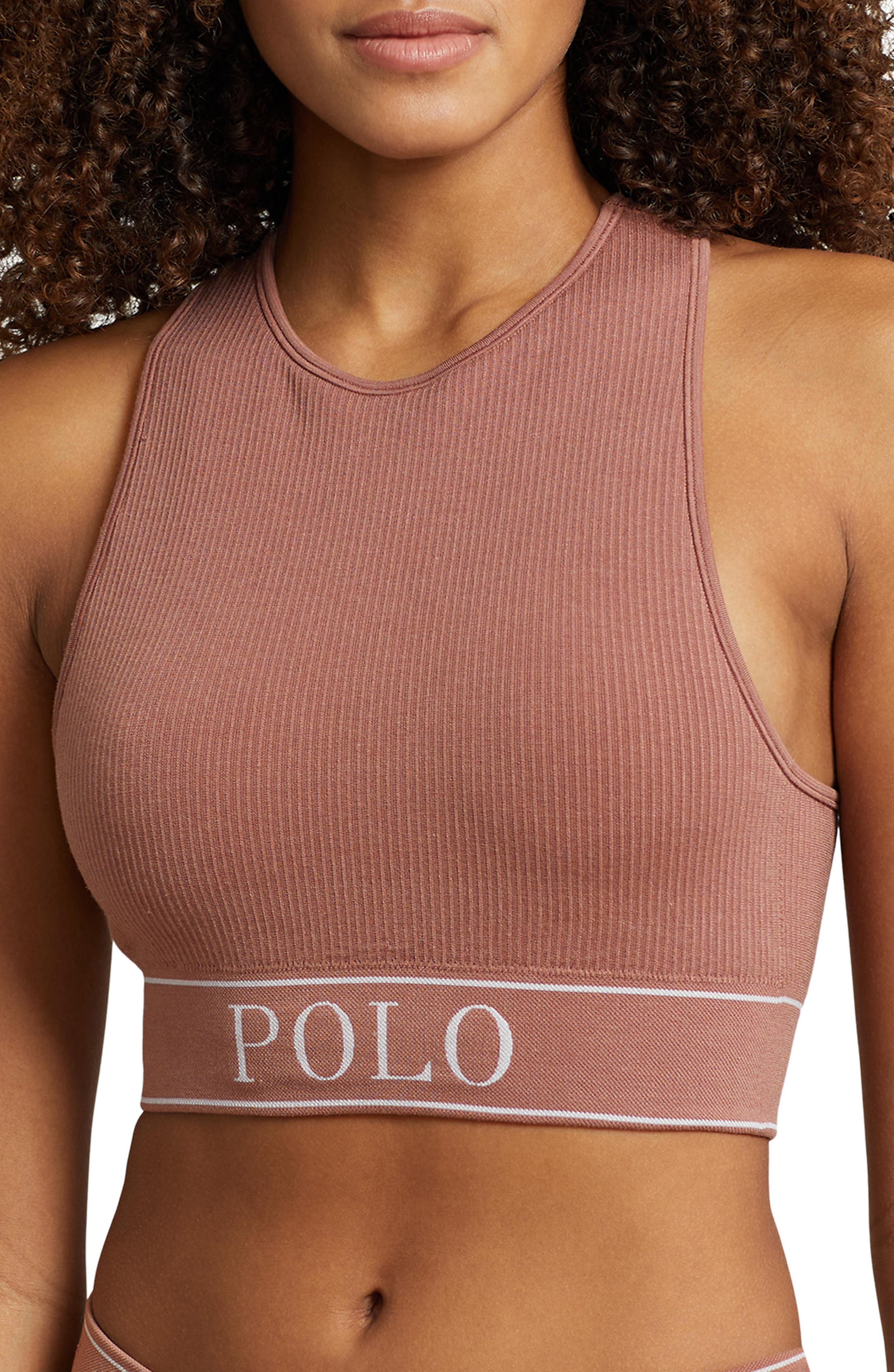 Polo Ralph Lauren Ribbed High Neck Bralette in Terracotta | Smart