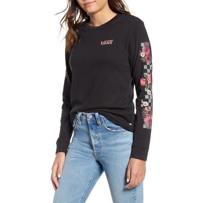 Vans Check Print Long Sleeve Tee, Black