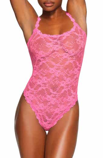Track Fits Everybody Corded Lace Cami Bodysuit - Cherry Blossom - XS