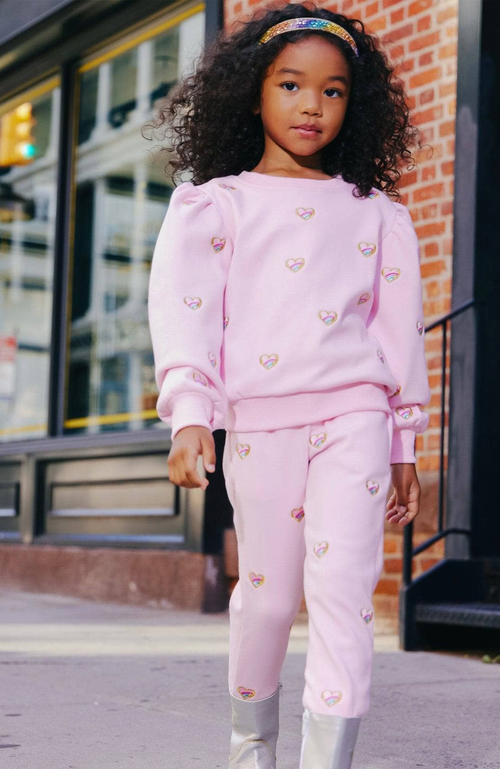 Lola + The Boys Girl's Embroidered Heart Two-piece Set In Pink
