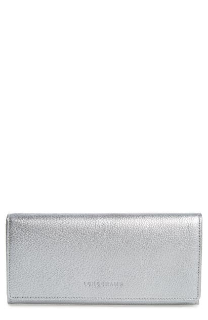 Longchamp 'veau Foulonne' Continental Wallet - Metallic In Silver