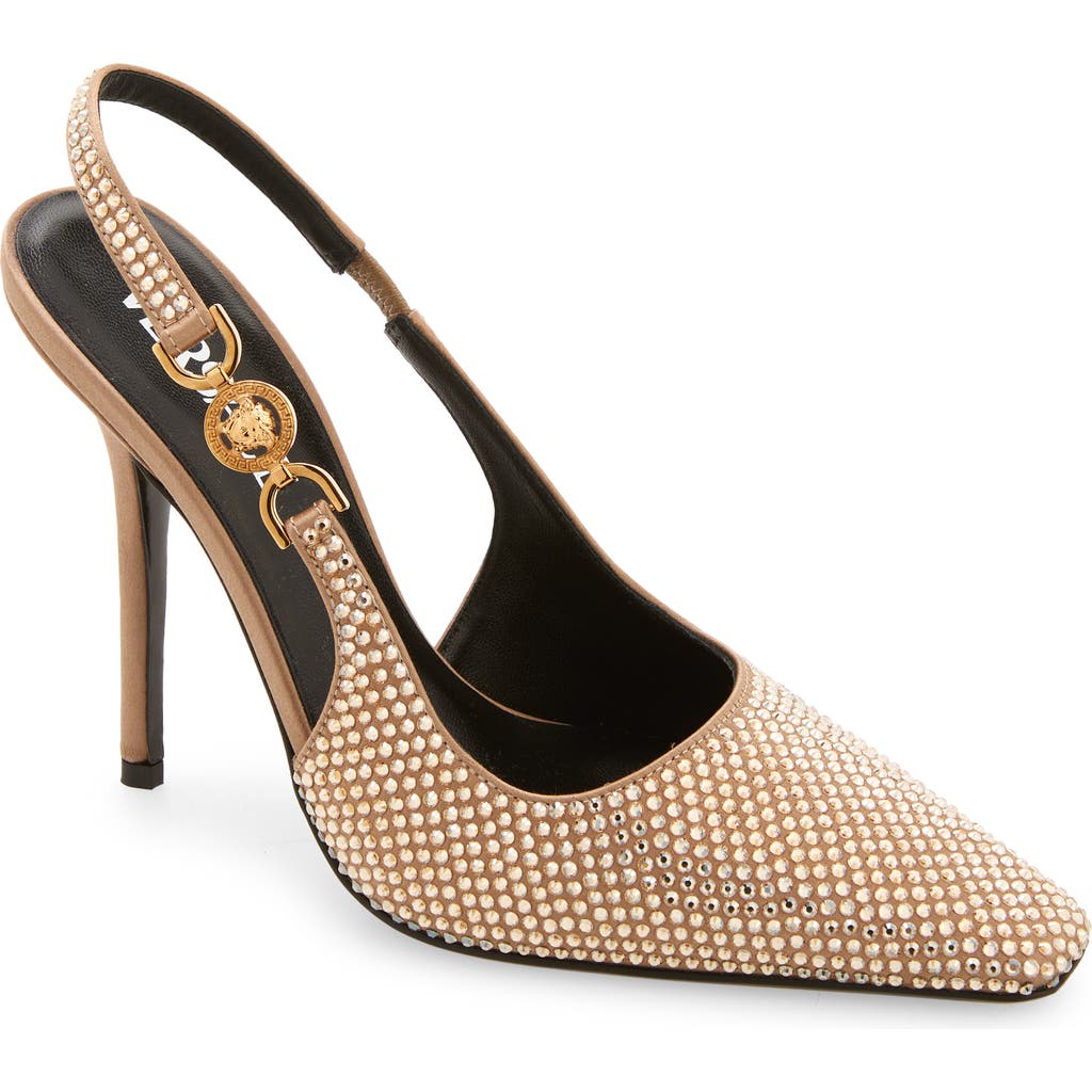 Versace Crystal Slingback Pump In Camel/gold