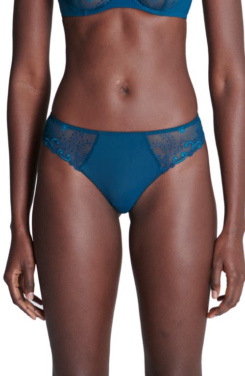 Simone Perele Delice Embroidered Thong Blue at Nordstrom,