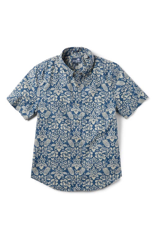 Oahu Harvest Tailored Fit Print Short Sleeve Button-Down Shirt in Navy