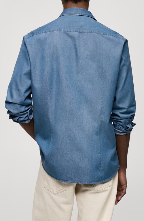 Mango Slim Fit Cotton Chambray Button-up Shirt In Medium Blue