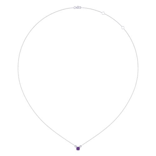 Luvmyjewelry Cushion Cut Amethyst & Diamond 14k Gold Birthstone Necklace In White Gold