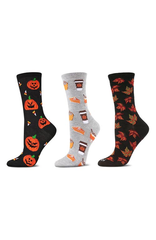 MeMoi Fall Hallow Assorted 3-Pack Crew Socks in Black/Black 