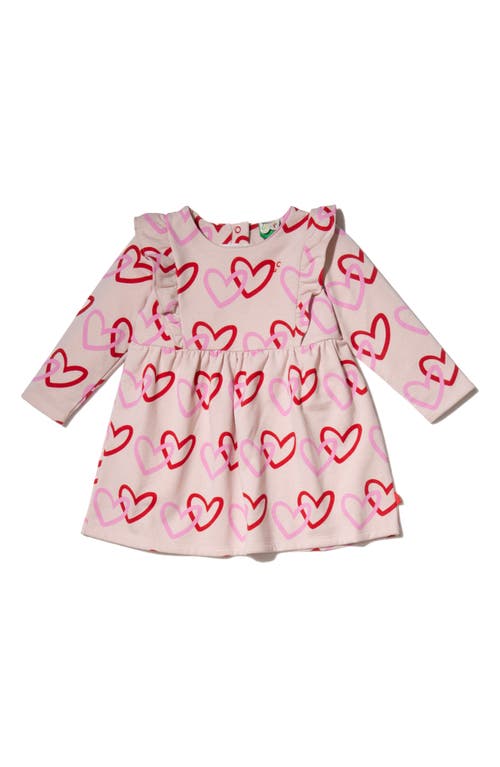 Shop Mon Coeur Heart Print Long Sleeve Fleece Dress In Petal Pink/multi