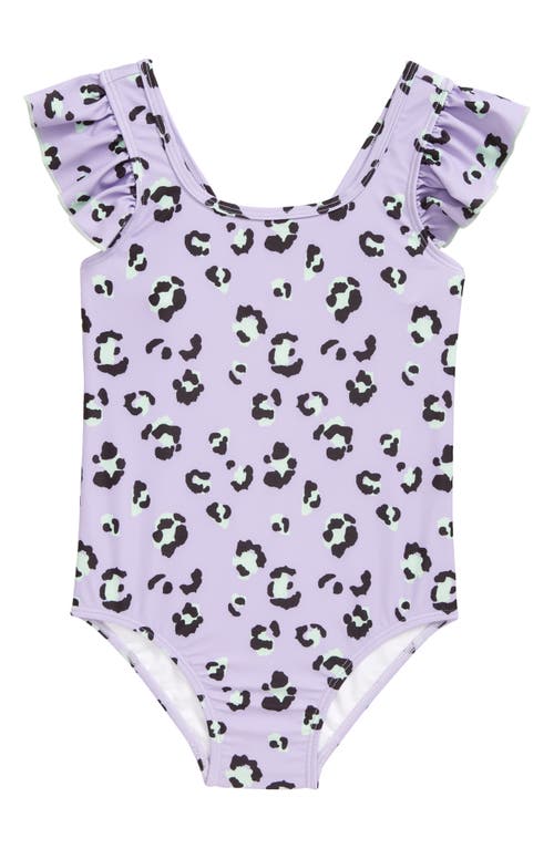 Tucker + Tate Kids' Flutter Sleeve One-Piece Swimsuit in Purple Betta Wild Cheetah