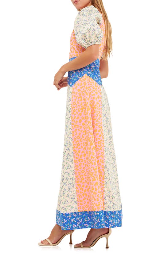 Shop English Factory Mixed Print Cotton Maxi Dress In Coral Multi