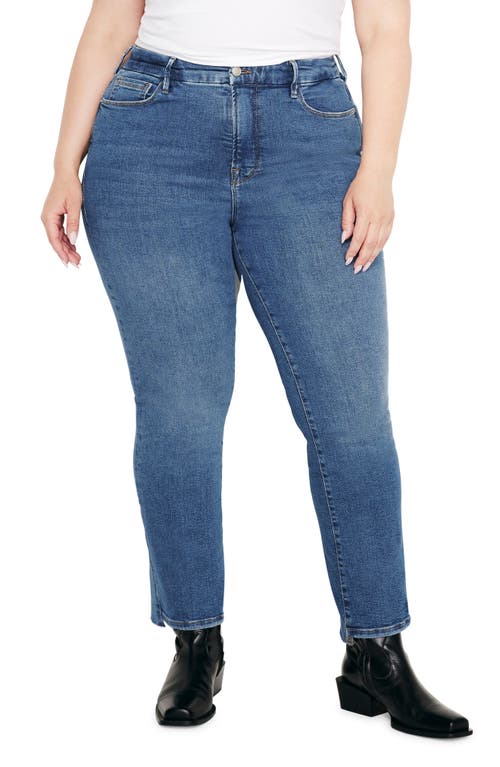 Shop Good American Good Legs Step Hem Ankle Straight Leg Jeans In Indigo397