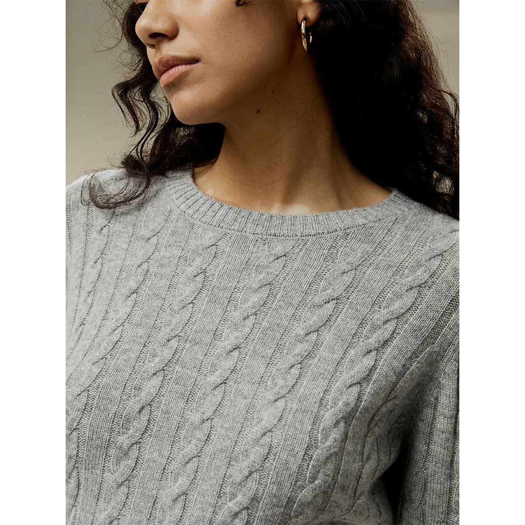 Lilysilk Classic Cable Knit Sweater With Ribbed Edges In Grey