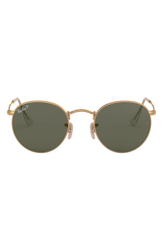 Shop Ray Ban 50mm Polarized Round Sunglasses In Gold/ Green Solid