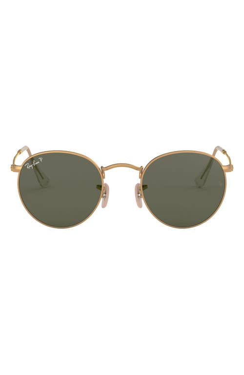 50mm Polarized Round Sunglasses in Gold/Green Solid