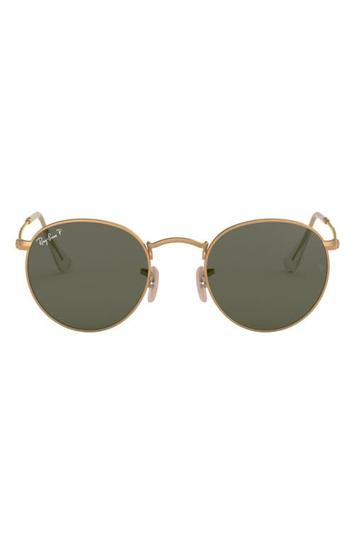 Shop Ray Ban Ray-ban 50mm Polarized Round Sunglasses In Gold/green Solid