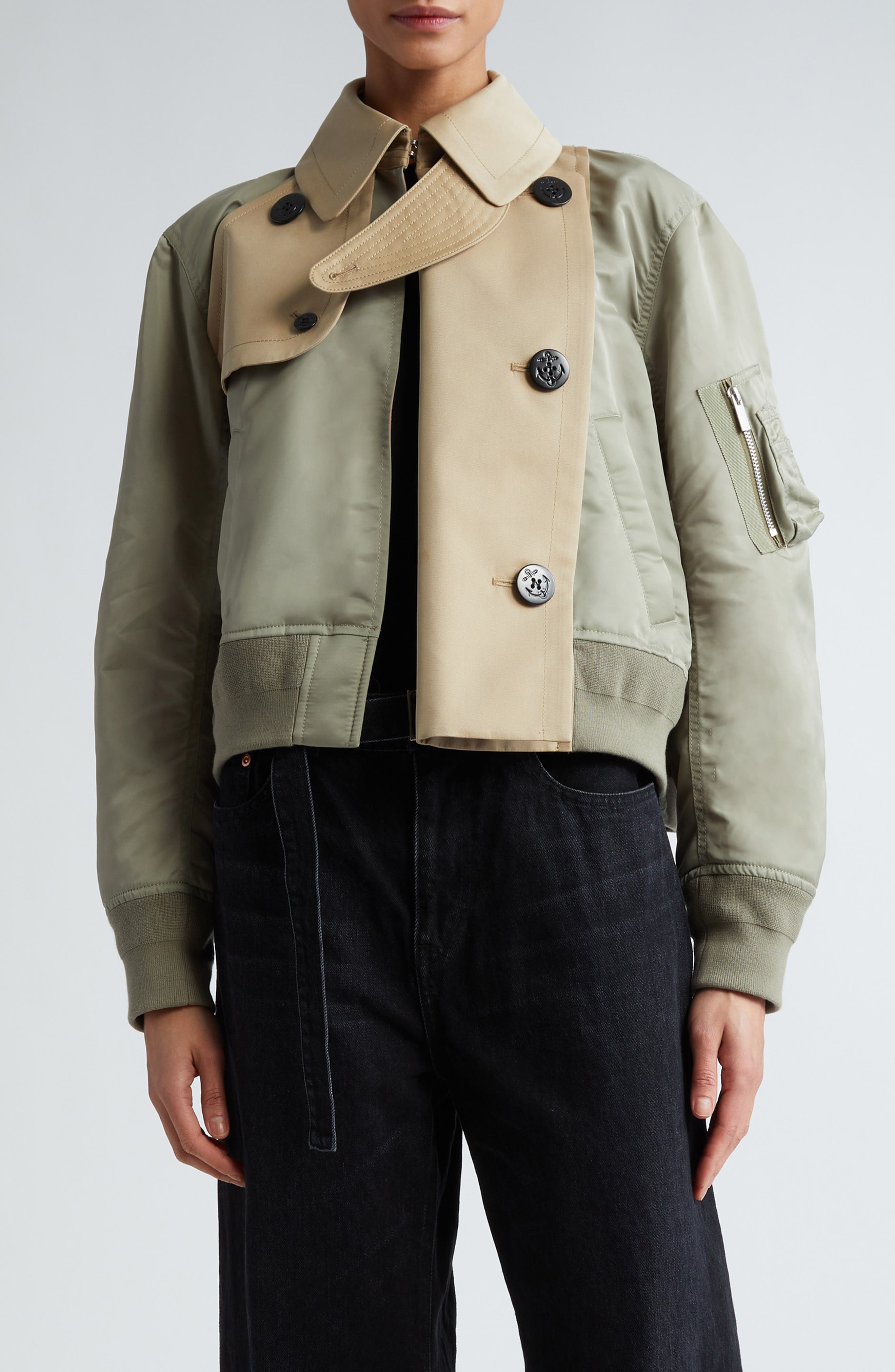 sacai double-breasted padded trench coat - Neutrals