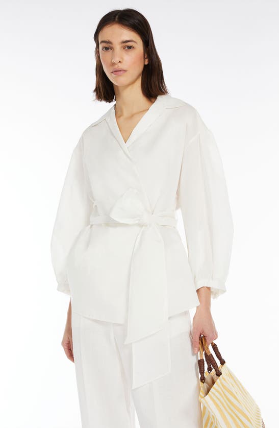 Shop Max Mara Cotton & Silk Wrap Shirt In Optical White