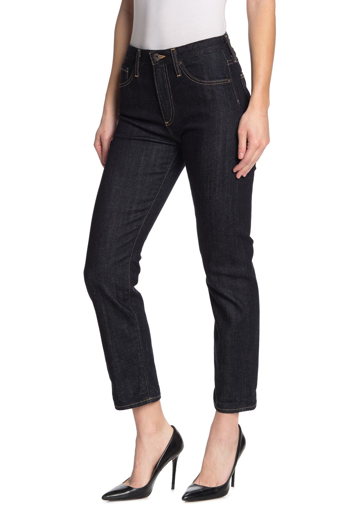 straight leg high rise cropped jeans