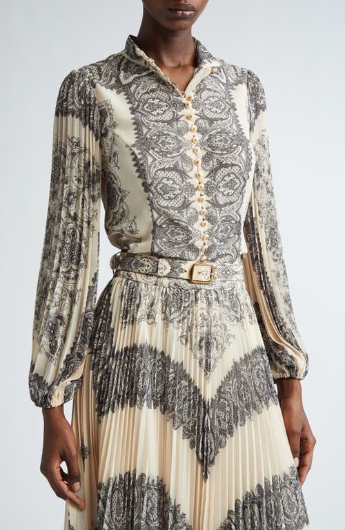 Shop Zimmermann Sunray Pleated Button-up Shirt In Tea Paisley