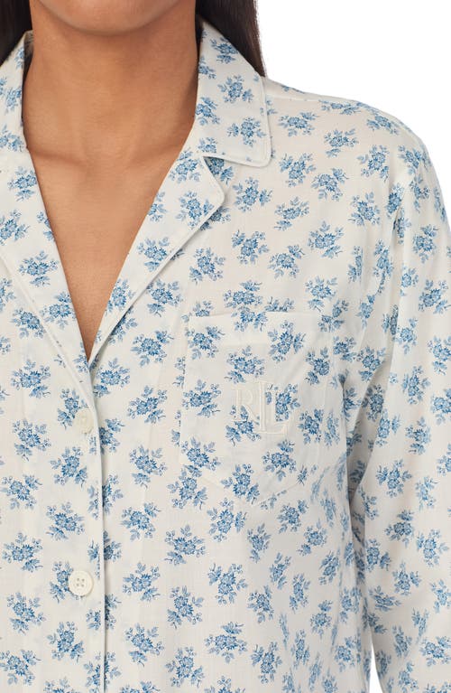 Shop Lauren Ralph Lauren Print Cotton Blend Pajamas In Blue Flower