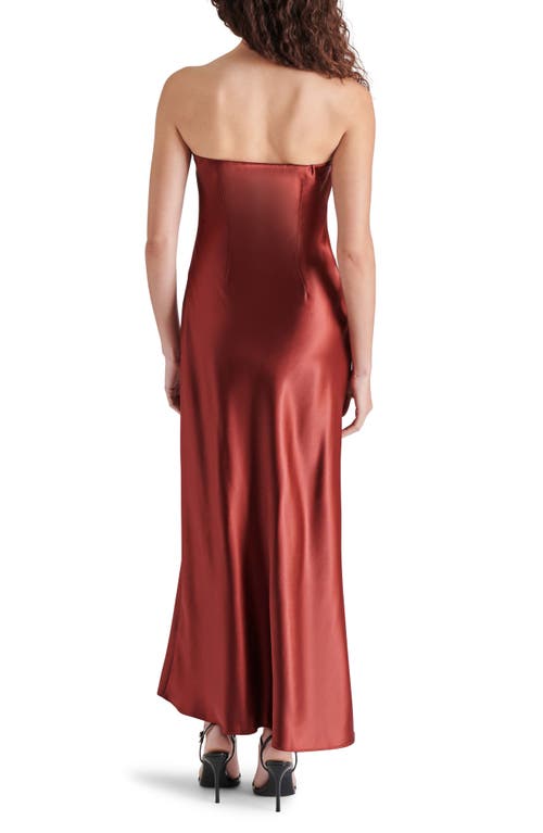 Shop Steve Madden Jessamine Strapless Stretch Satin Dress In Spiced Apple