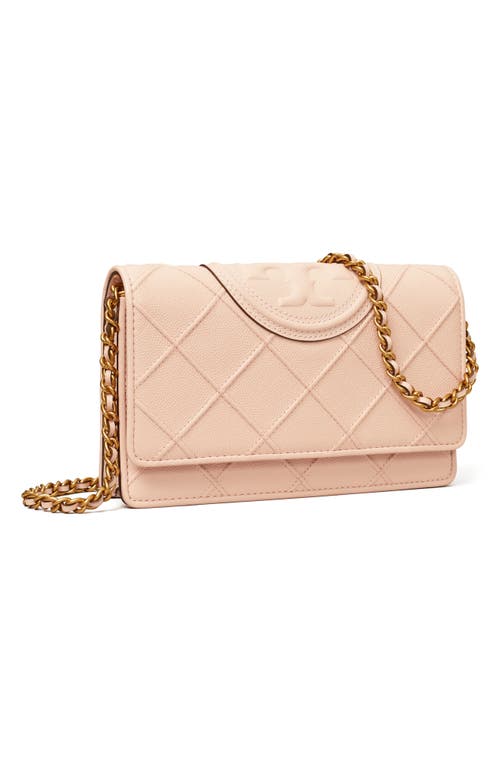 Shop Tory Burch Fleming Soft Caviar Leather Wallet On A Chain In Pink Dawn