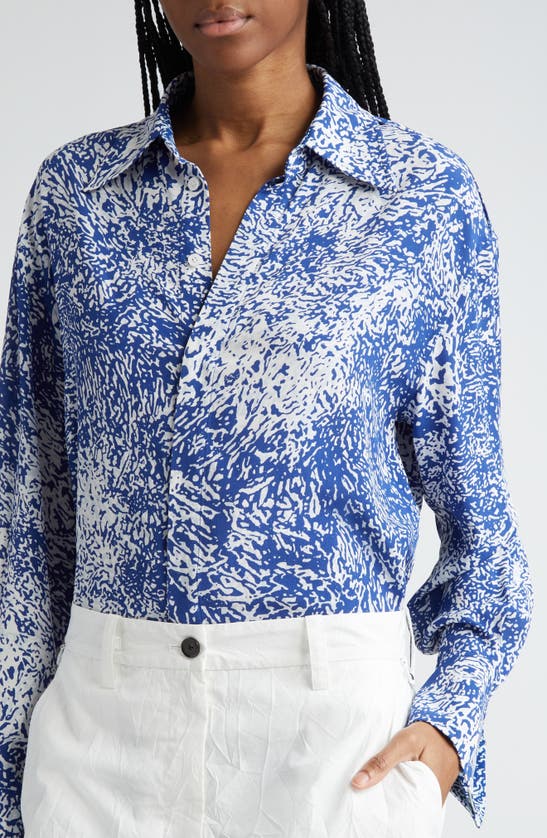 Shop Proenza Schouler Norman Print Crepe Button-up Shirt In Cobalt Multi