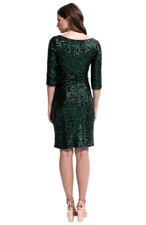 Hotsquash London Clothing Boat Neck Sequin Dress With Sleeves In Bottle Green