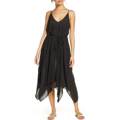 Elan Belted Cover-Up Slipdress, Black