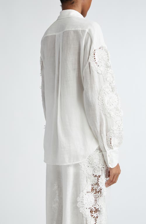 Shop Zimmermann Halliday Floral Lace Semisheer Ramie Button-up Shirt In Ivory