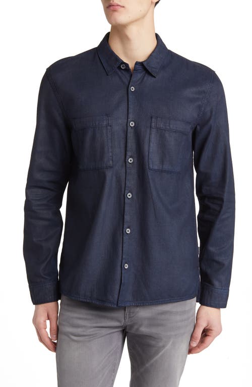 John Varvatos Cole Coated Denim Button-Up Shirt in Officer Blue at Nordstrom, Size X-Large