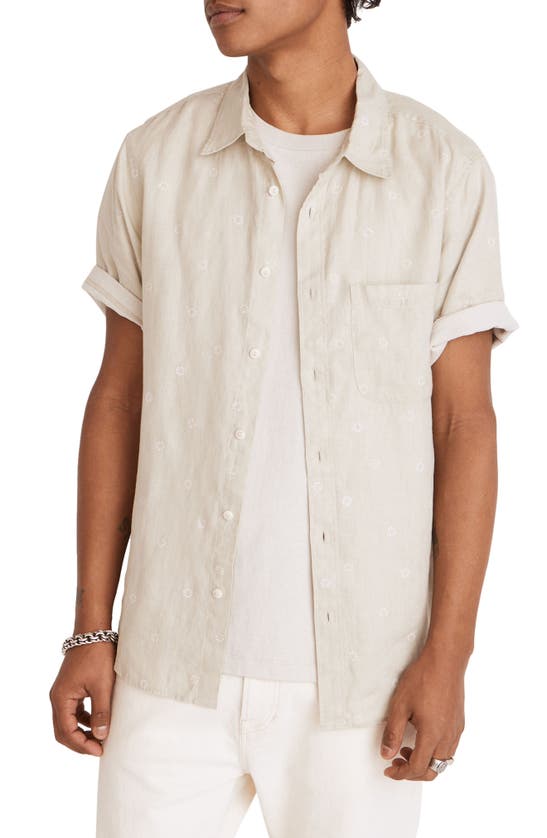 Madewell Easy Linen Short Sleeve Shirt In Sunfaded Sage