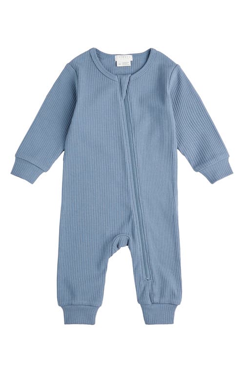 FIRSTS by Petit Lem Organic Cotton & Modal Rib Fitted Pajama Romper Blue Denim at Nordstrom, M