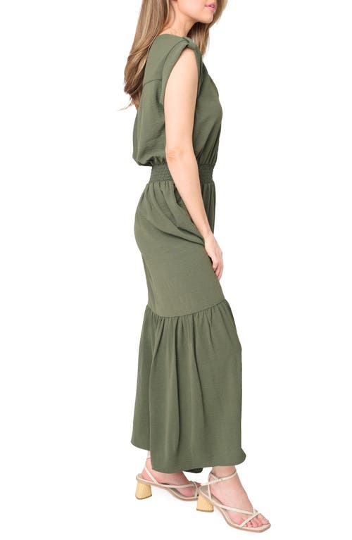 Shop Gibsonlook Bohemian Smocked Waist Maxi Dress In Military Green