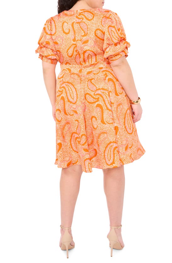 1.state Abstract Print Bubble Sleeve Minidress In Russet Orange
