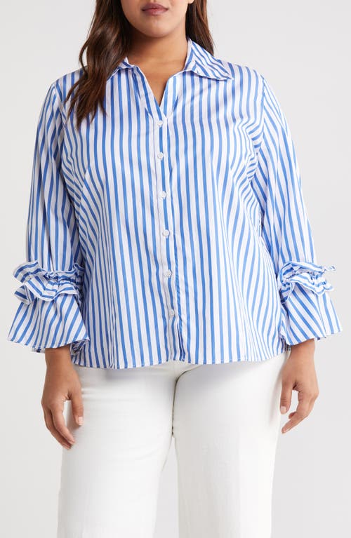 Selina Button-Up Shirt in Indigo Stripes
